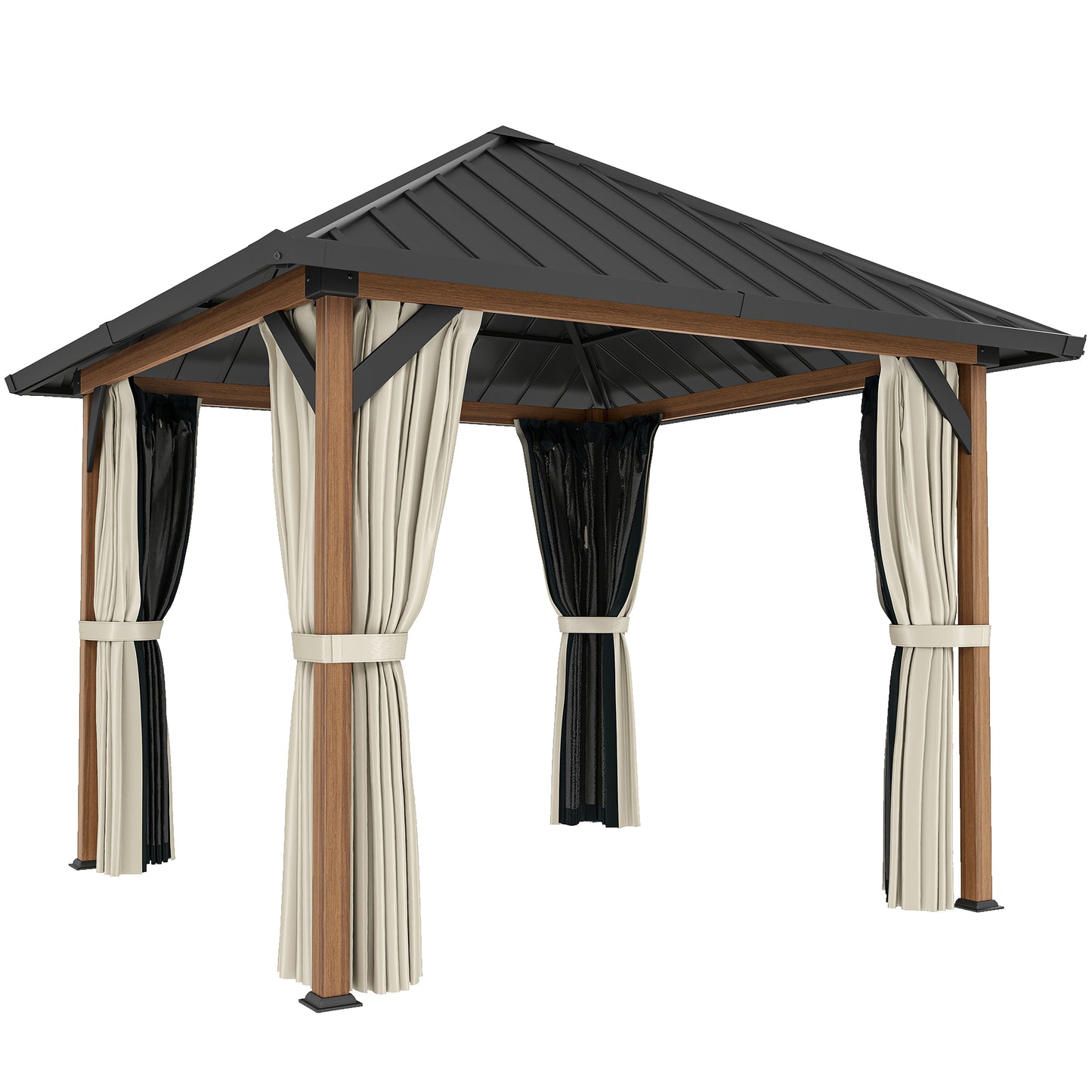 3 x 3(m) Hardtop Gazebo with Galvanised Steel Roof and Water Gutter, Waterproof Permanent Pavilion Garden Gazebo