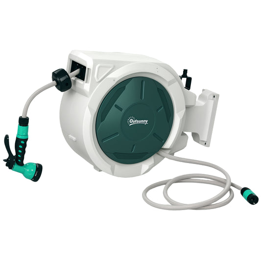 Retractable Hose Reel Wall Mounted, 20+2m Garden Hose Pipe Reel with Lock, Auto Rewind, 7 in 1 Spray Nozzle
