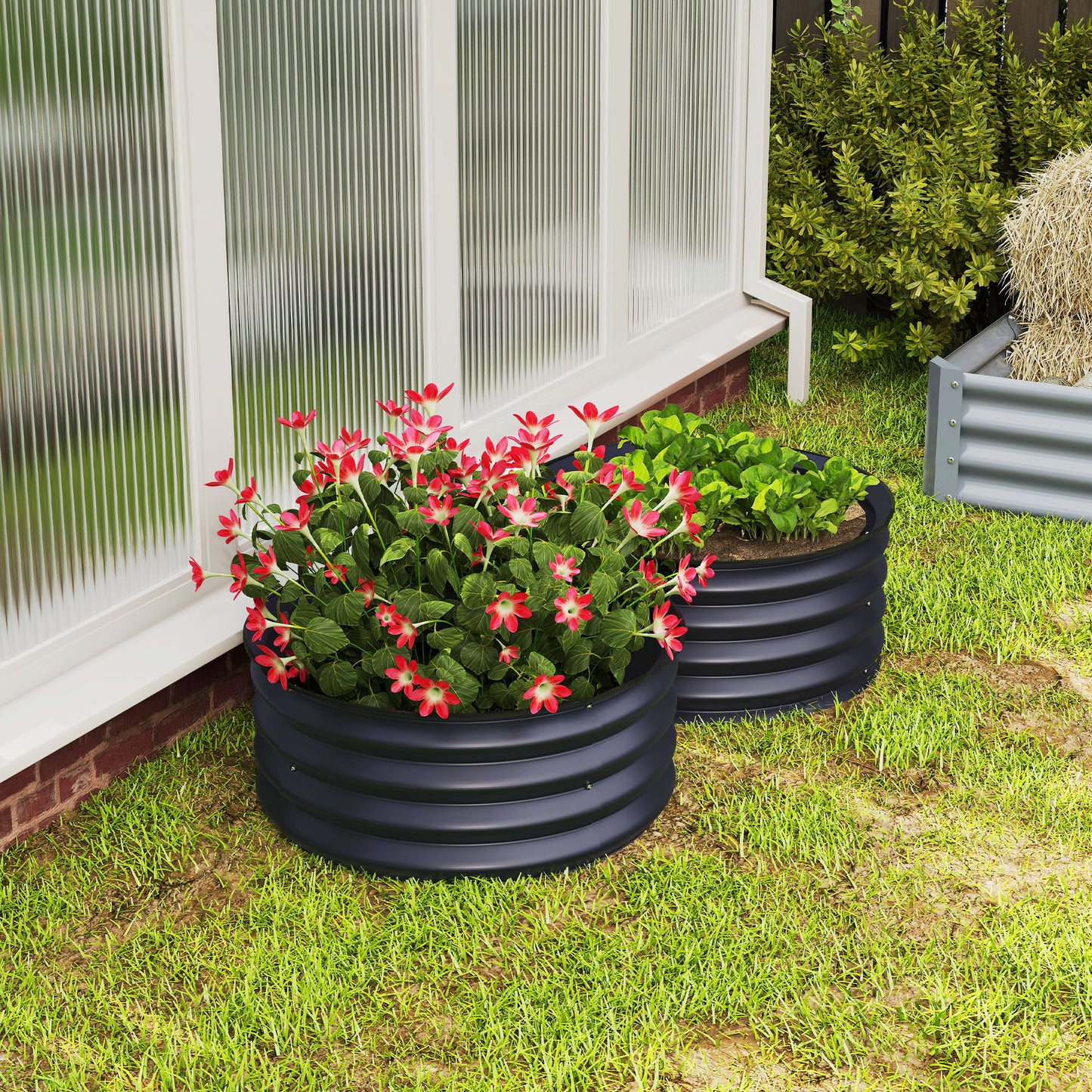 Set of 2 Raised Garden Bed, Metal Planter Box with Safety Edging, Easy-to-assemble Stock Tank, Dark Grey