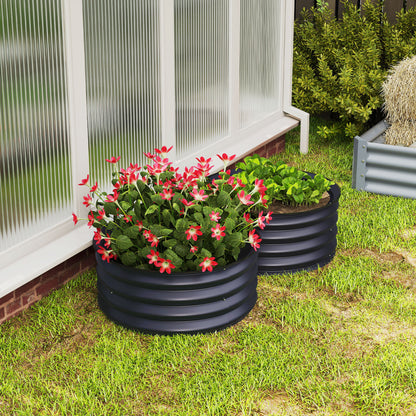 Set of 2 Raised Garden Bed, Metal Planter Box with Safety Edging, Easy-to-assemble Stock Tank, Dark Grey