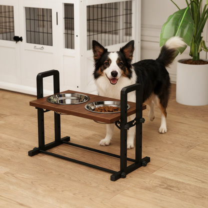 Raised Dog Bowls with Stand, 4 Heights Adjustable Pet Feeder with 3 Adjustable Angles for Small, Medium & Large Breeds, Brown