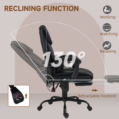 6-Point Massage Office Chair, PU Leather Desk Chair with Adjustable Height and Footrest for Home Office, Black