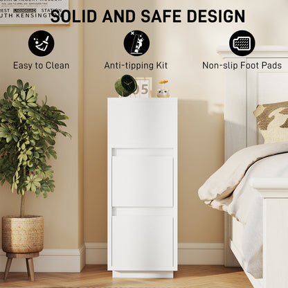 Slim Bedside Table, Narrow Bedside Cabinet with Open Shelf and 2 Drawers for Bedroom, Living Room, White