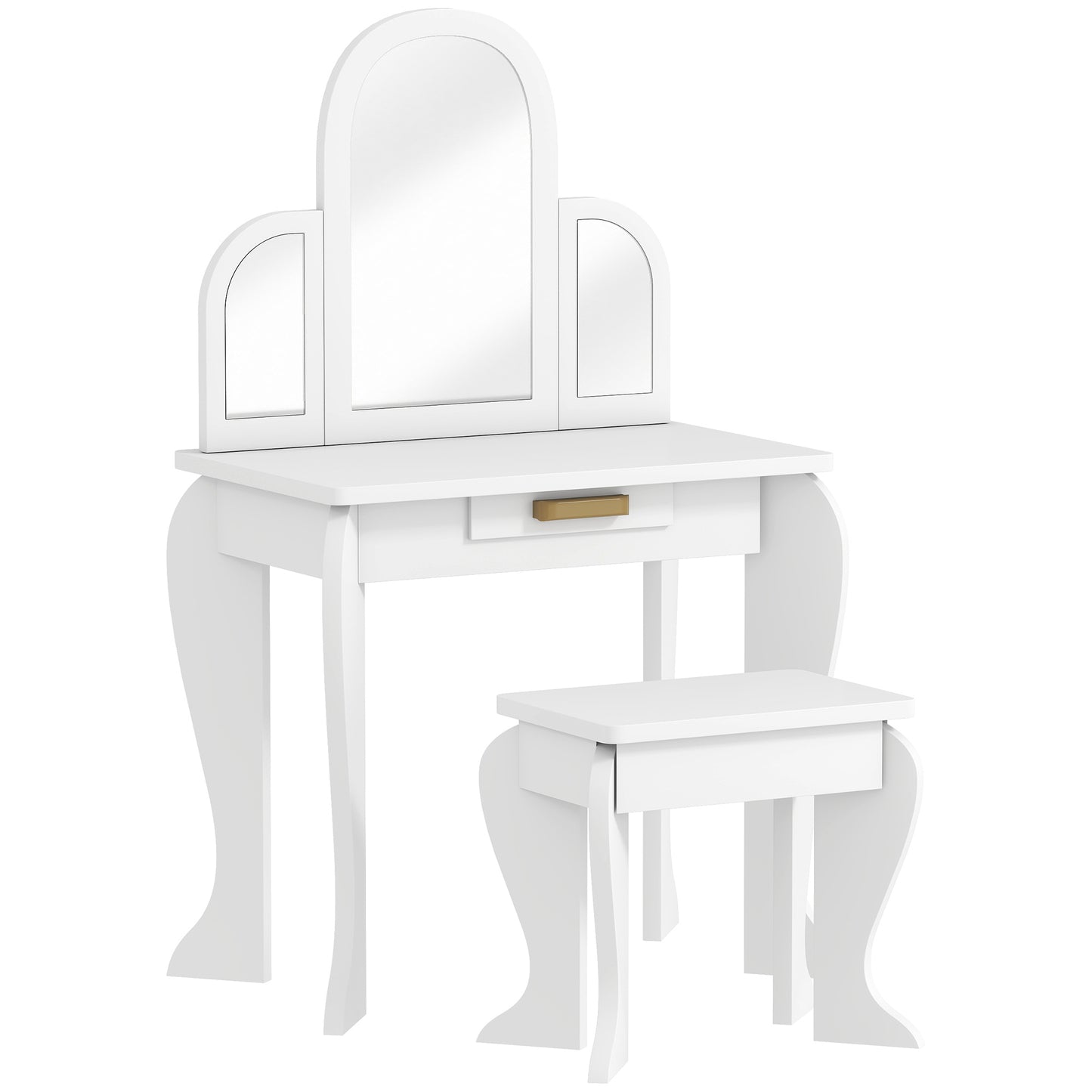 Kids Dressing Table Set, with Mirror and Drawer - White