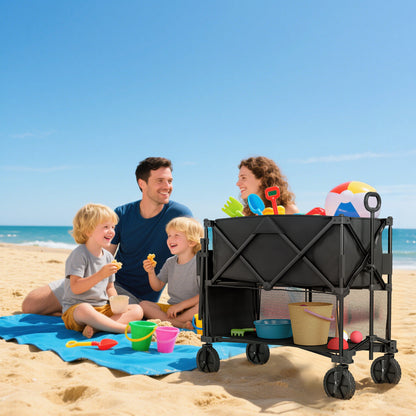 Double Decker Folding Festival Trolley on Wheels, 200KG & 350L Capacity Collapsible Wagon Festival Trolley Cart