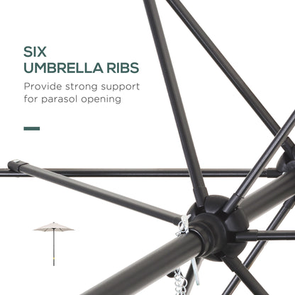2m Garden Parasol Umbrella, Outdoor Sun Shade with 6 Sturdy Ribs for Balcony, Bench, Garden, Cream White