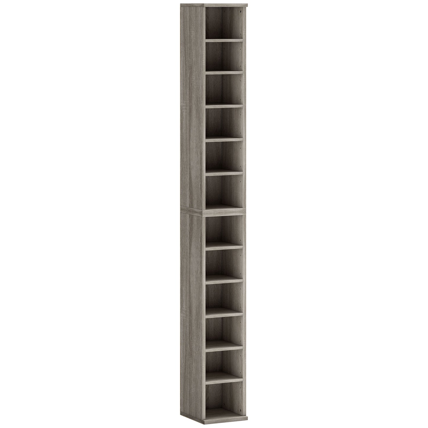 Set of 2 CD Media Display Shelf Unit Tower Rack with Adjustable Shelves, Mocha Wood Effect