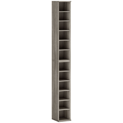Set of 2 CD Media Display Shelf Unit Tower Rack with Adjustable Shelves, Mocha Wood Effect