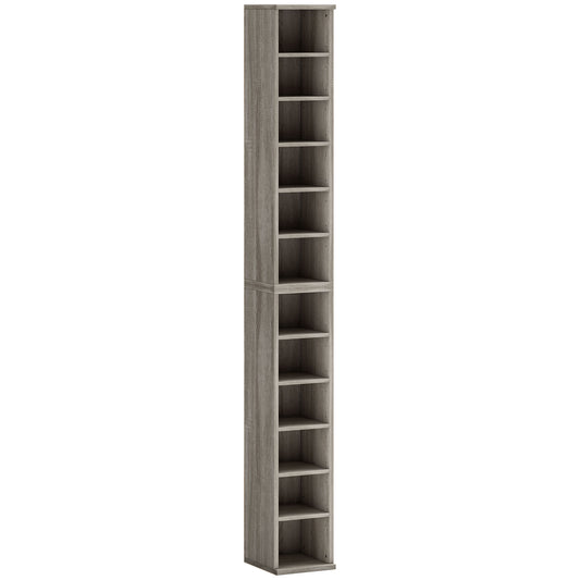 Set of 2 CD Media Display Shelf Unit Tower Rack with Adjustable Shelves, Mocha Wood Effect