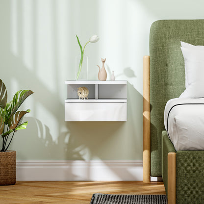 Floating High Gloss Bedside Table - High Gloss White