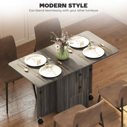 Multi-Storage Six-Person Drop Leaf Dining Table - Grey