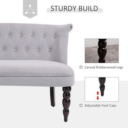 Velvet 2 Seater Sofa, Button Tufted Wingback Loveseat with Rubber Wood Legs for Living Room, Bedroom, Grey