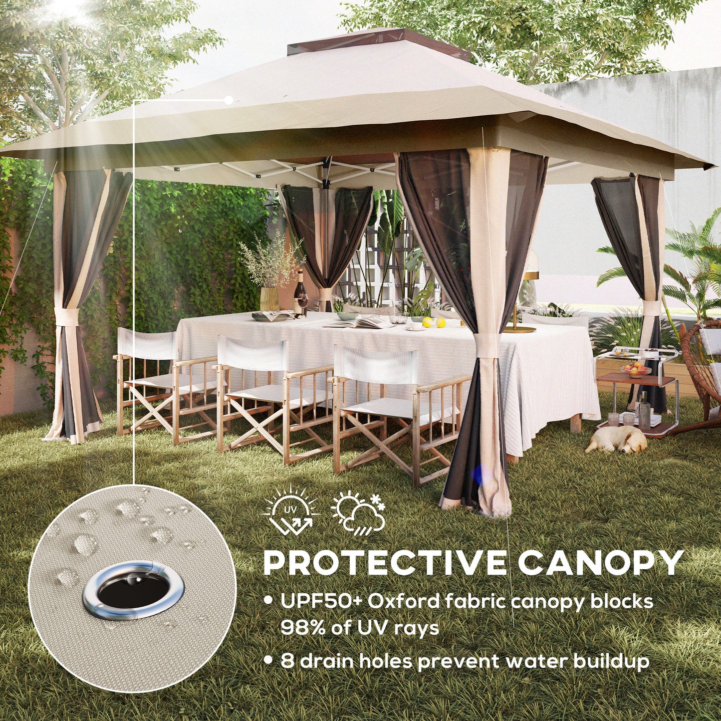 3.6 x 3.6m Pop-Up Gazebo, with Accessories - Beige
