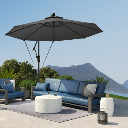 3(m) Garden Cantilever Parasol with Cover and Wind Protection Strap, Round Overhanging Umbrella with Crank Handle and Tilt