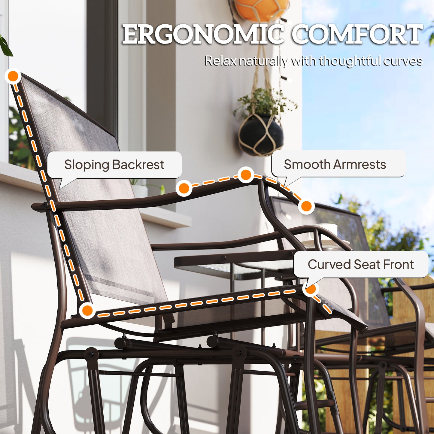 Gliding Jack and Jill Seat, with Glass-Top Table - Brown/Grey