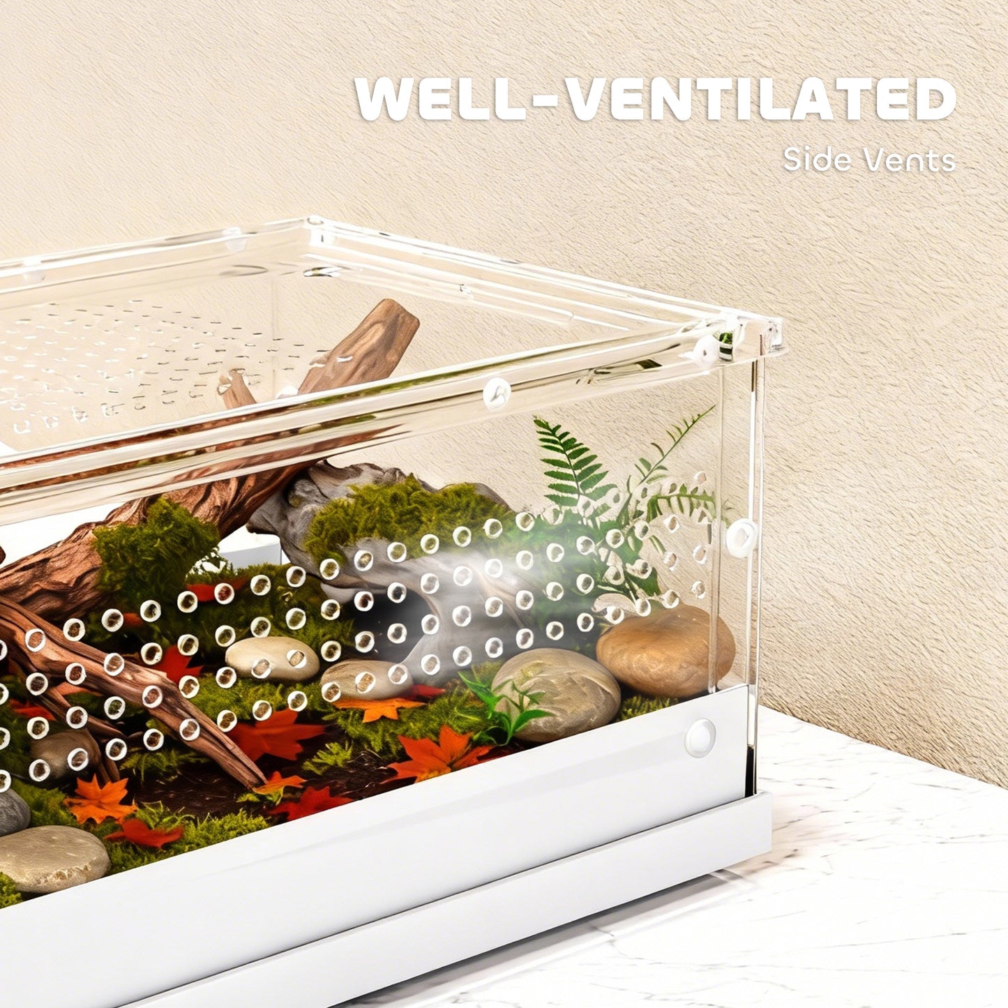 Acrylic Reptile Terrarium with Top Sliding Door, Vents, for Snake, Frog, Spider, Gecko, Tarantula, 30 x 20 x 15 cm