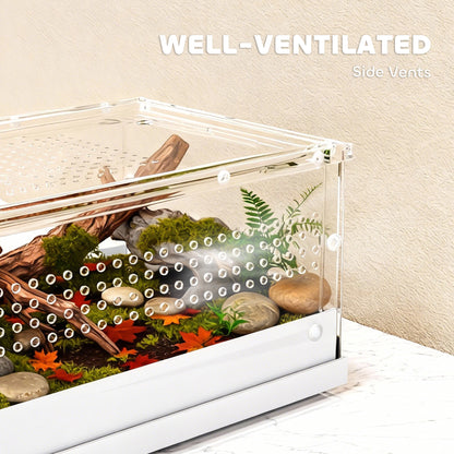 Acrylic Reptile Terrarium with Top Sliding Door, Vents, for Snake, Frog, Spider, Gecko, Tarantula, 30 x 20 x 15 cm