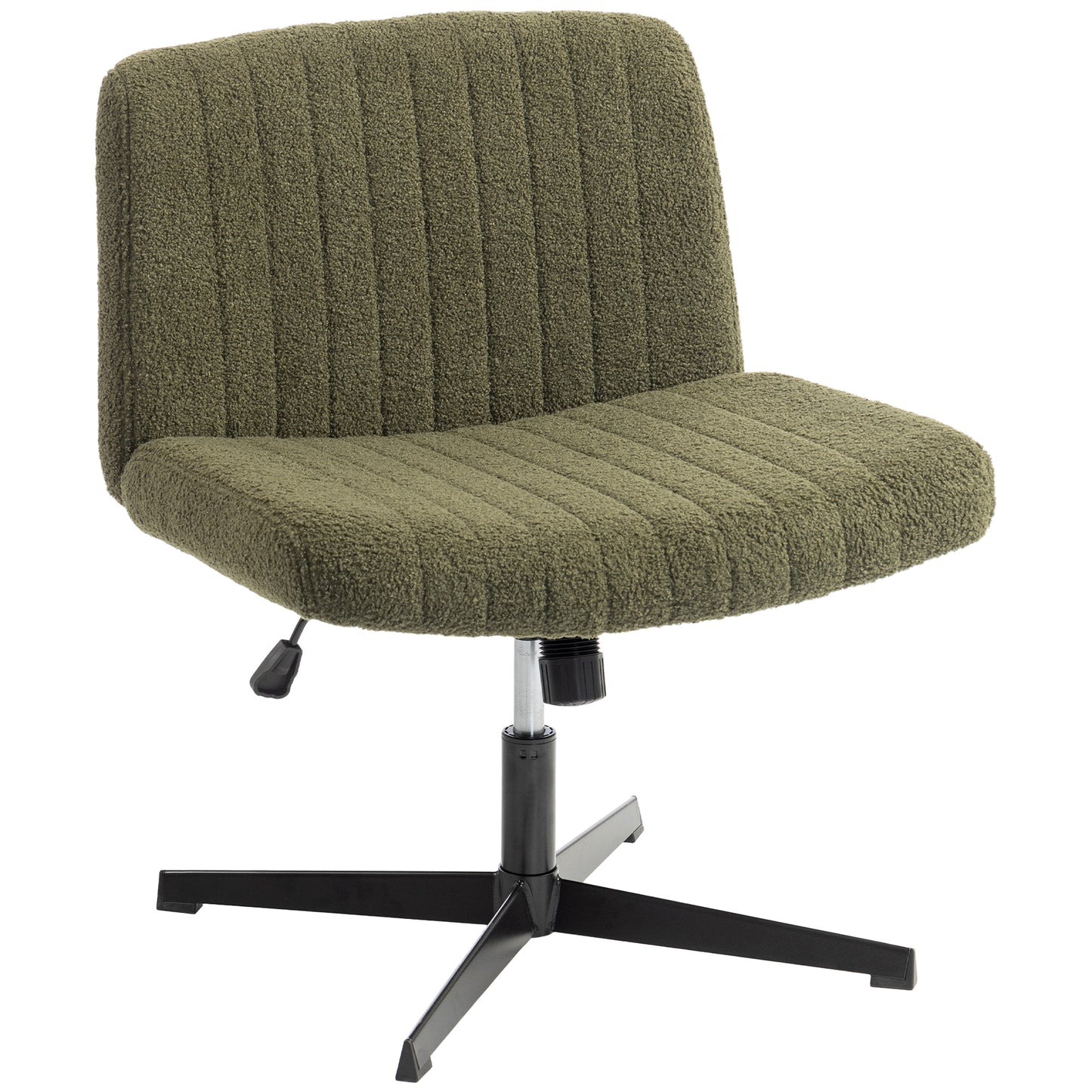 Teddy Fleece Criss Cross Legged Desk Chair, Armless Office Chair No Wheels, Green