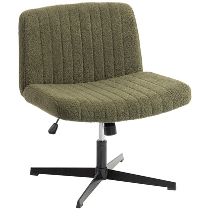 Teddy Fleece Criss Cross Legged Desk Chair, Armless Office Chair No Wheels, Green