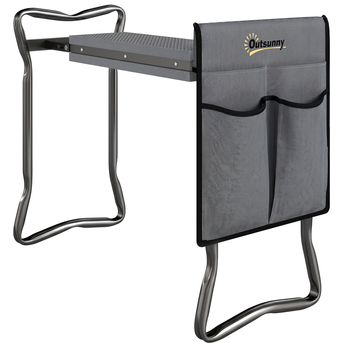Steel Frame Padded Garden Kneeler, with Tool Bag - Grey
