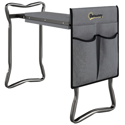 Steel Frame Padded Garden Kneeler, with Tool Bag - Grey
