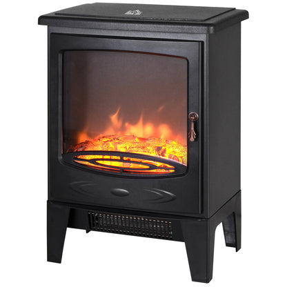 Tempered Glass Casing Electric Fireplace, Freestanding Electric Fire with Realistic Flame Effect, Log Burner