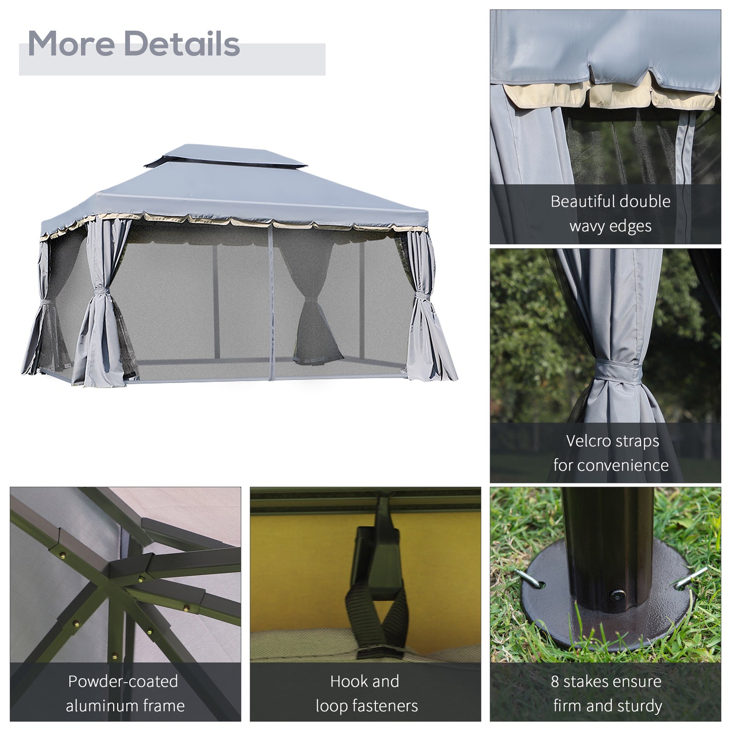 3 x 4m Aluminium Garden Gazebo, Marquee Canopy Shelter Pavilion Party Tent with Nets and Curtains for Garden and Deck, Grey