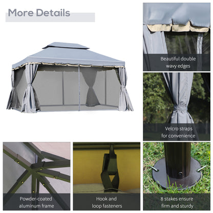 3 x 4m Aluminium Garden Gazebo, Marquee Canopy Shelter Pavilion Party Tent with Nets and Curtains for Garden and Deck, Grey