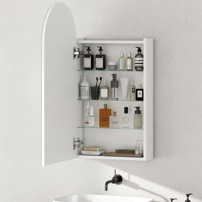 Arched Bathroom Mirror Cabinet with Adjustable Glass Shelves - White
