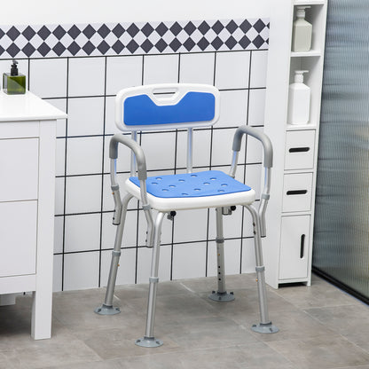 EVA Padded Shower Chair for the Elderly and Disabled, Height Adjustable Shower Stool with Back and Arms, 4 Suction Foot Pads