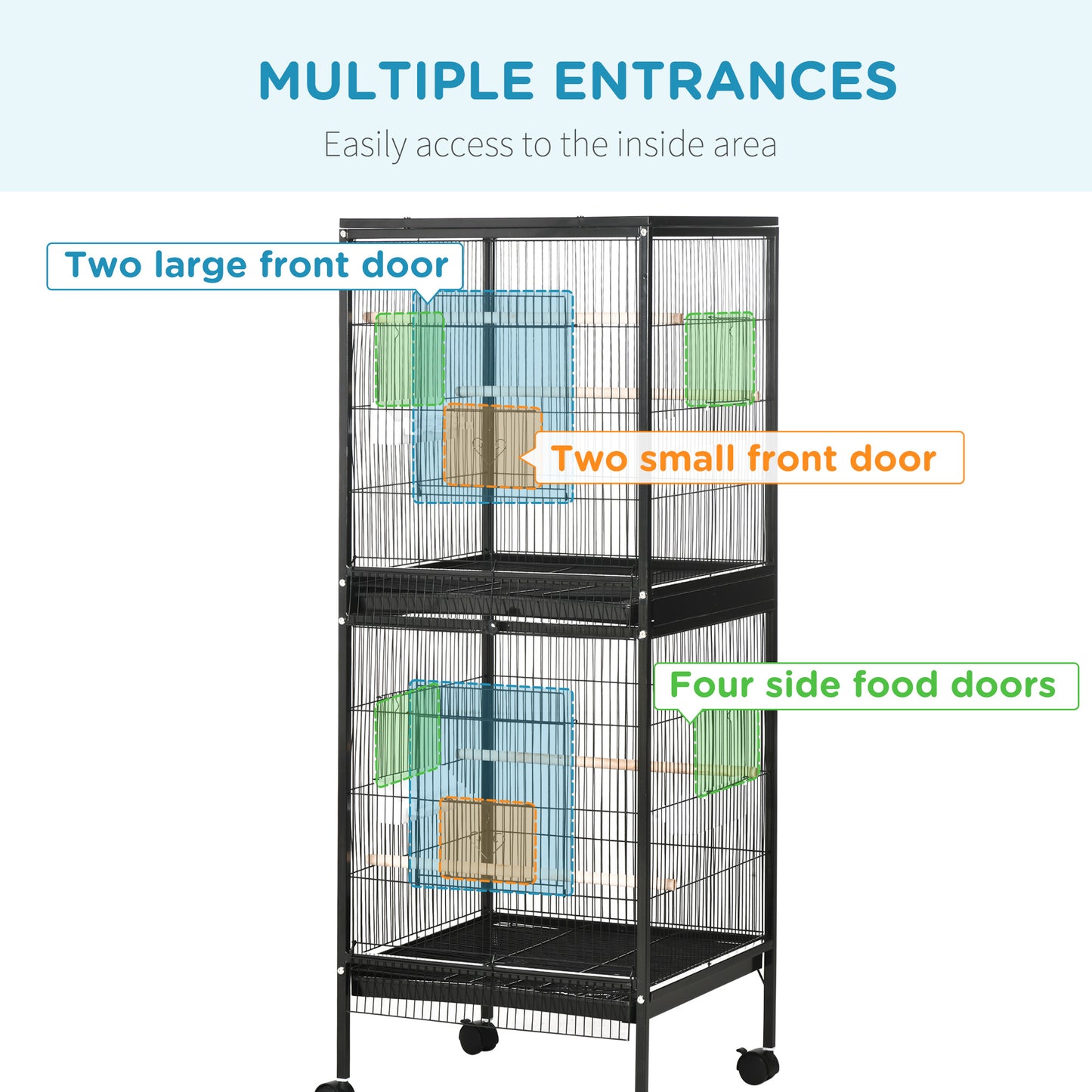 Bird Cage Budgie Cage 2 In 1 Large Aviary with Wheels Removable Trays for Finch Canaries Cockatiels Black