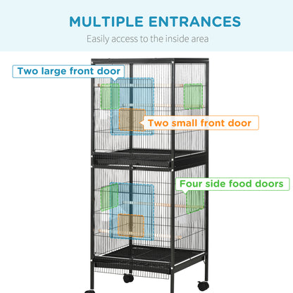 Bird Cage Budgie Cage 2 In 1 Large Aviary with Wheels Removable Trays for Finch Canaries Cockatiels Black