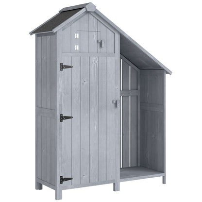 Garden Outdoor Storage Shed 3 Shelves Tilt Roof w/ Firewood Rack Log Carrier, 129L x 51.5W x 180H cm