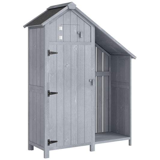 Garden Outdoor Storage Shed 3 Shelves Tilt Roof w/ Firewood Rack Log Carrier, 129L x 51.5W x 180H cm
