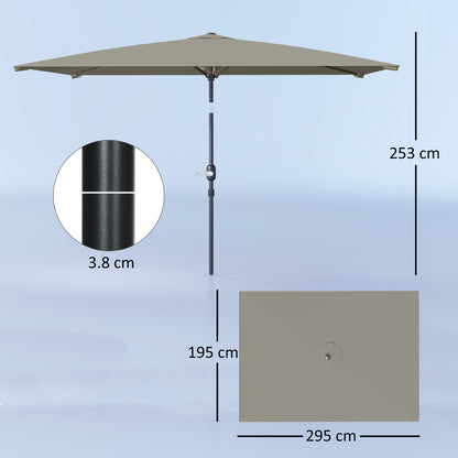 3x2m Garden Parasol Umbrella with Aluminium Pole, Tilt and Crank, Rectangular Outdoor Table Parasol Sun Shade for Patio