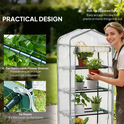 4 Tiers Mini Portable Greenhouse Compact Plant Grow Shed Metal Frame PE Cover 160H x 70L x 50Wcm