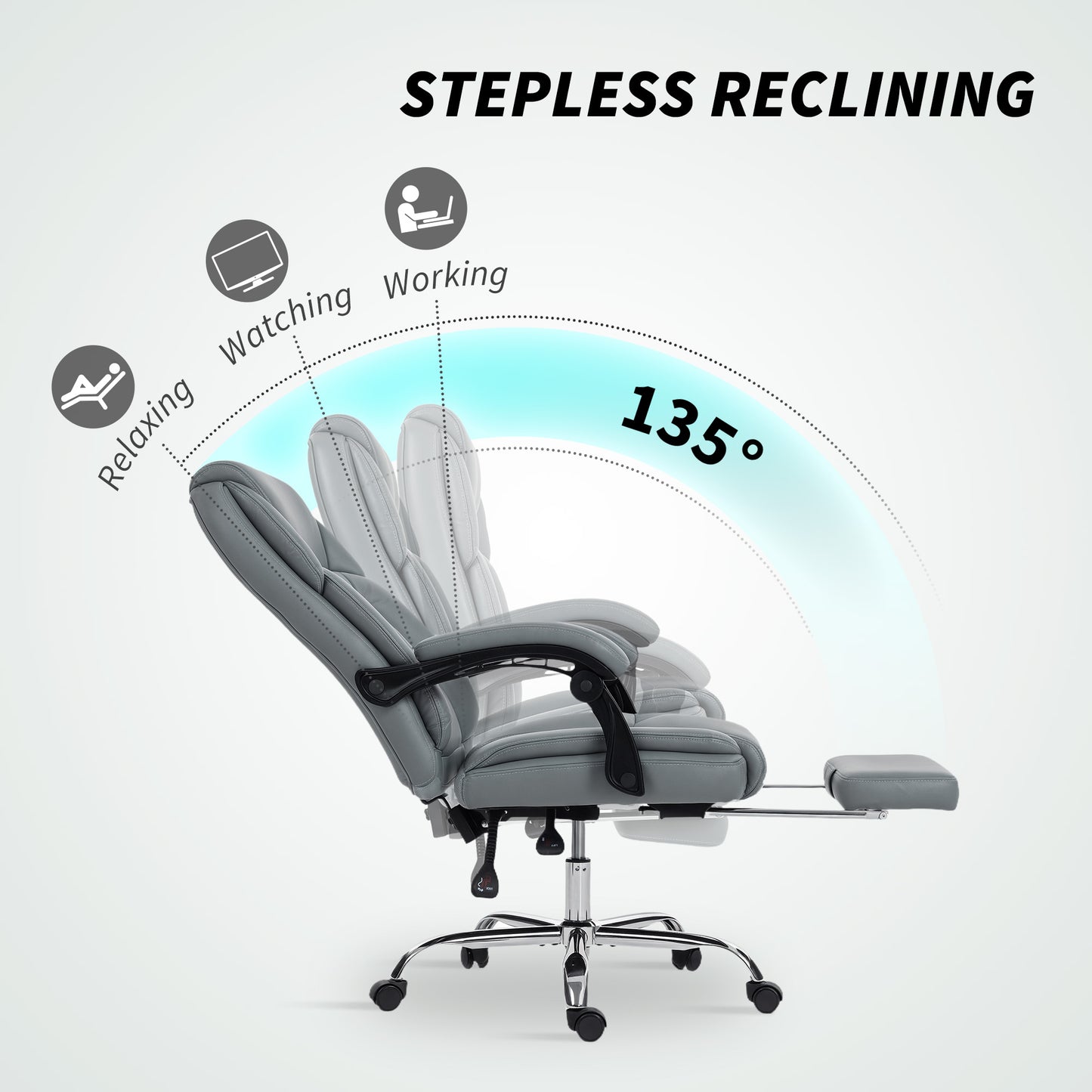 Faux Leather Reclining Office Chair, with Footrest - Grey