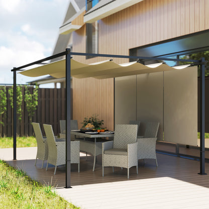 3 x 4m Metal Pergola with Retractable Roof and Roller Shade, Free Standing Gazebo Canopy Pergola Kit