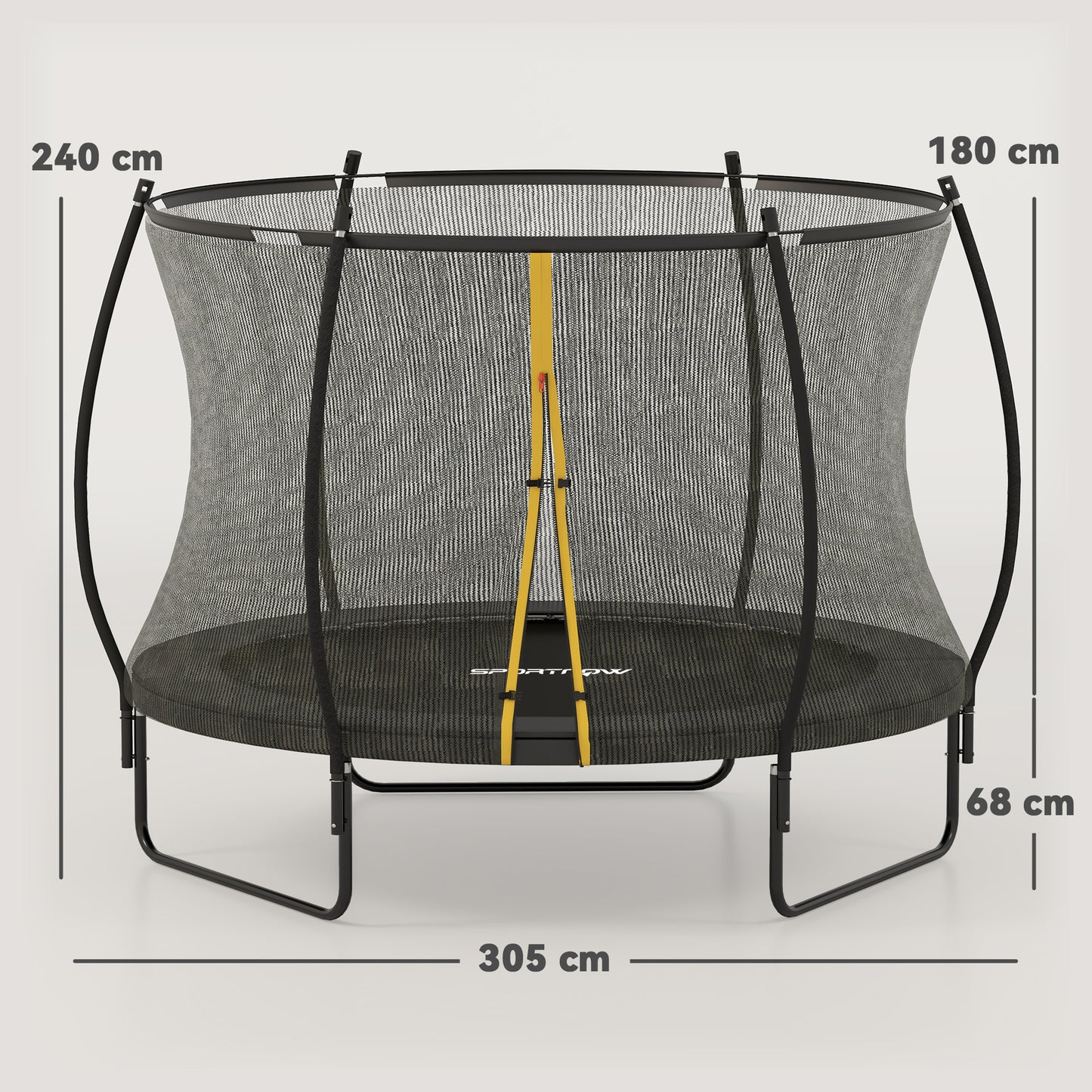 10ft Outdoor Trampoline with Enclosure Net, Spring Cover, Black