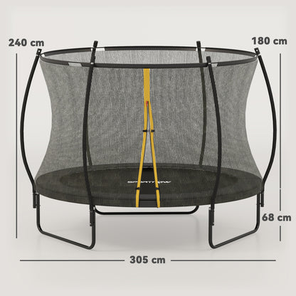10ft Outdoor Trampoline with Enclosure Net, Spring Cover, Black
