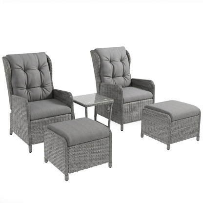 5 Pieces Rattan Bistro Set with Adjustable Back, Reclining Wicker Balcony Furniture with Cushions
