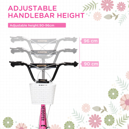 Kids Scooter, Kick Stunt Scooter with Adjustable Handlebar, Dual Brakes, Basket, Cupholder, Mudguard