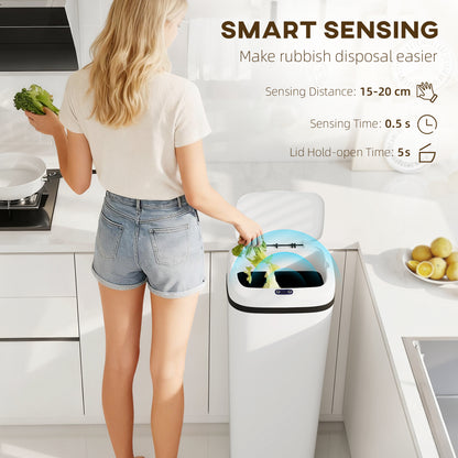 50L Stainless Steel Sensor Bin - White