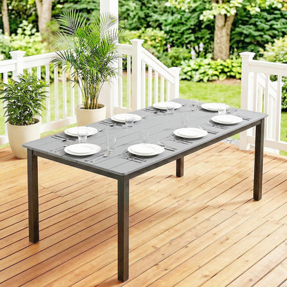 Garden Dining Table for 6-8 Person, 180 x 86 cm Rectangular Outdoor Dining Table with Wood Slatted Top, Grey