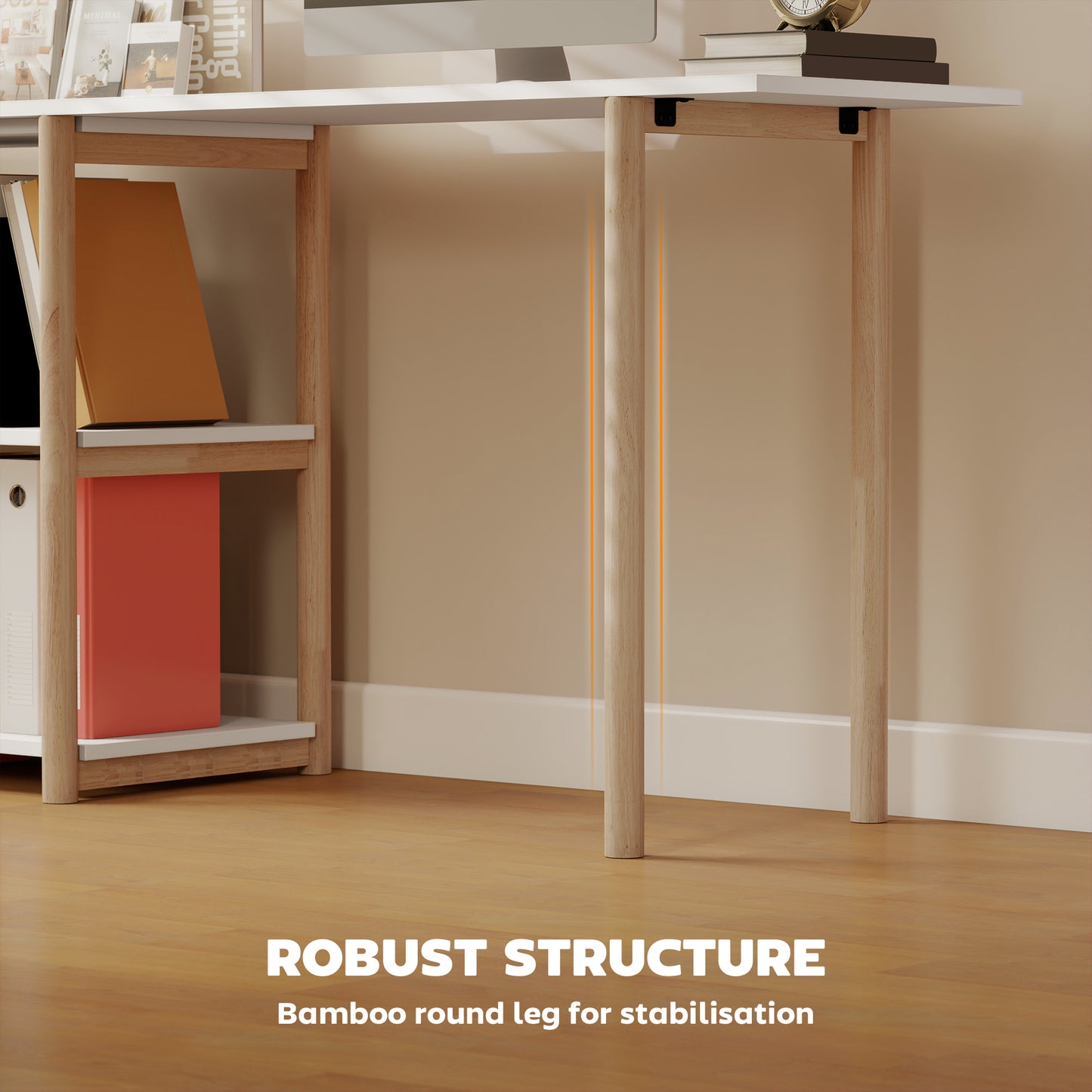 Computer Desk with Storage Shelves Modern Writing Desk Bamboo Frame for Home Office 150 cm White and Oak