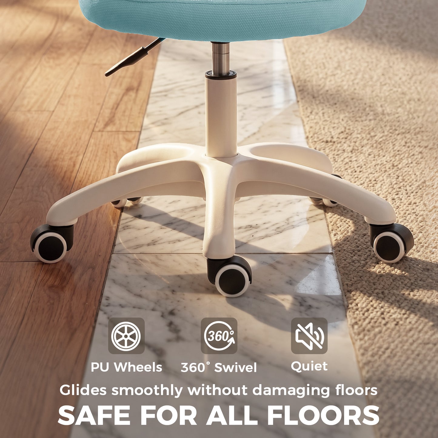 Office Chair, Armless Computer Desk Chair with Breathable Mesh, Adjustable Height, Swivel Wheels, Light Blue