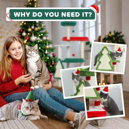 Christmas Cat Tree, 120cm Cat Tower with Scratching Post & Board, Platform, Toys, Green