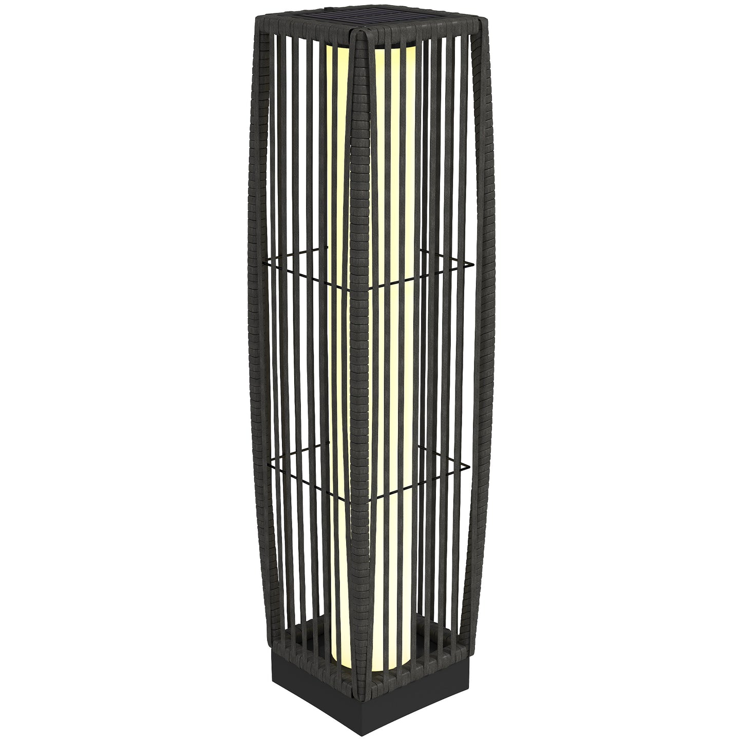 Solar Rattan Floor Lamp, Outdoor Garden Lantern with Auto On/Off LED Lights, IP44 for Patio, Terrace, Dark Grey