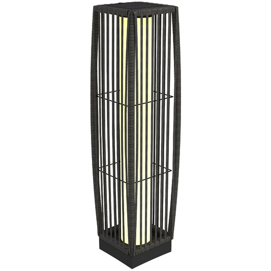 Solar Rattan Floor Lamp, Outdoor Garden Lantern with Auto On/Off LED Lights, IP44 for Patio, Terrace, Dark Grey
