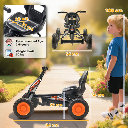 Kids Pedal Go Kart with Steel Frame, Sporty Design, for Ages 2-5 Years, Black
